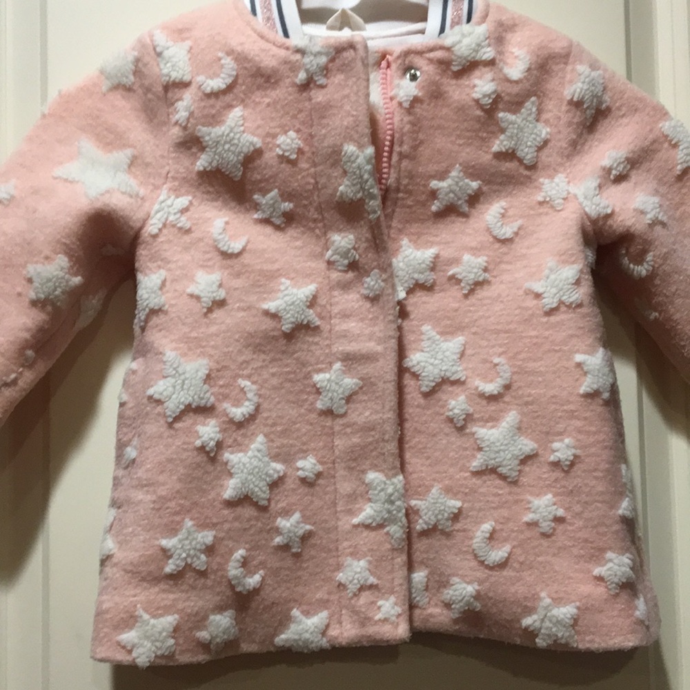 Cat & Jack zip up Fleece stars Jacket coat Pink raised white Stars lined size 3T